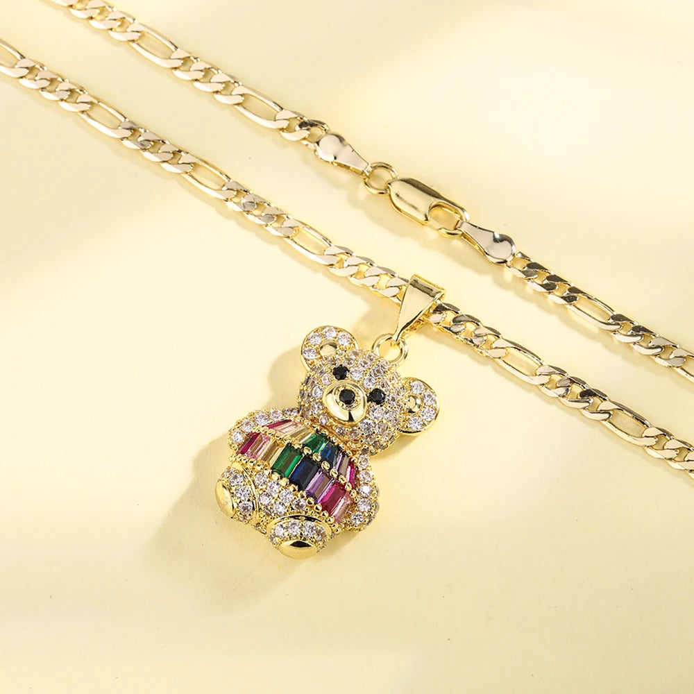 Fashion Personality Bear Pendant Copper Plated 14K Gold Necklace Women's Niche Design Fashion Jewelry Gift