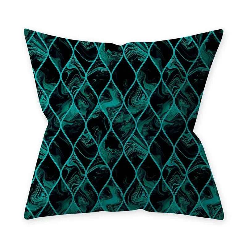 Teal Blue Cushion Cover Decorative Sofa Cushions Polyester Geometric Pillow Covers 45x45 Throw Pillows Single Side Pillowcases