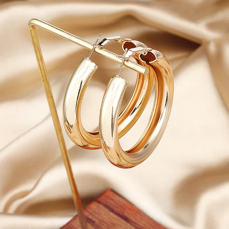 BLIJERY Trendy Fashion Thick Circle Hoop Earring For Women Punk Jewelry Shiny Gold Color Statement Earrings Brincos Femme