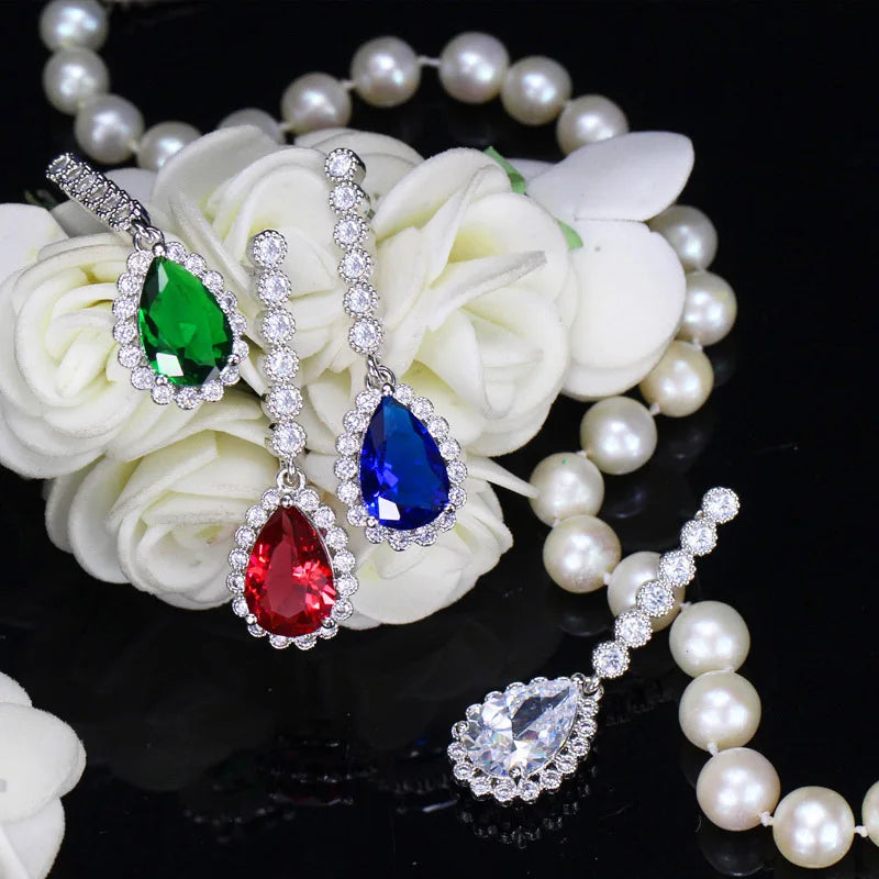 Pera Classic Big Water Drop Cubic Zirconia Silver Color Jewelry Women Long Royal Blue Earrings for Bridal Engagement Party E328