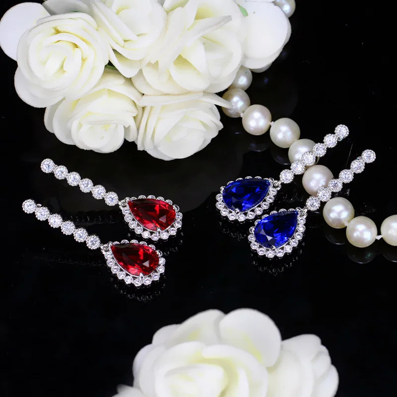 Pera Classic Big Water Drop Cubic Zirconia Silver Color Jewelry Women Long Royal Blue Earrings for Bridal Engagement Party E328