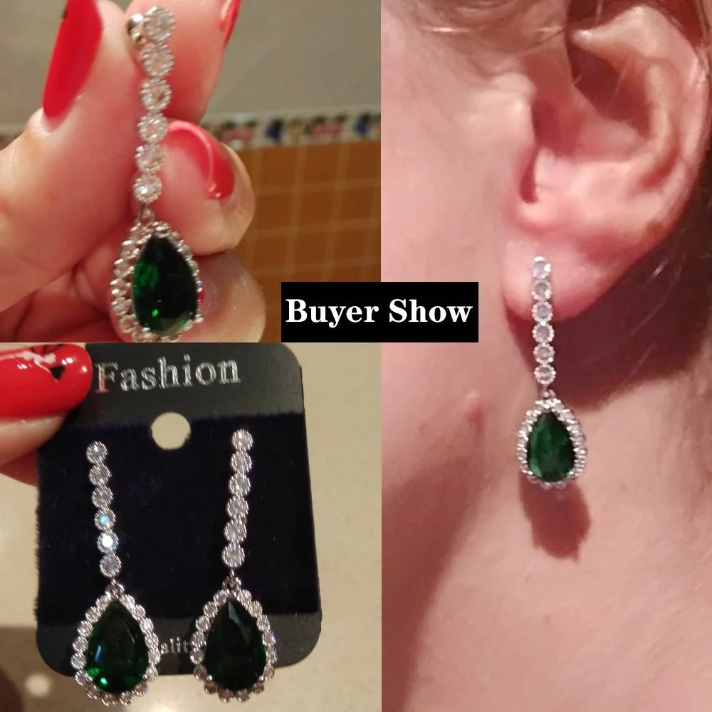 Pera Classic Big Water Drop Cubic Zirconia Silver Color Jewelry Women Long Royal Blue Earrings for Bridal Engagement Party E328