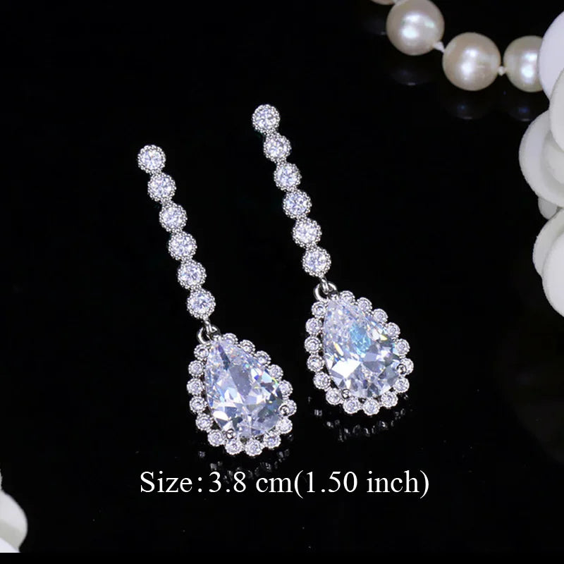 Pera Classic Big Water Drop Cubic Zirconia Silver Color Jewelry Women Long Royal Blue Earrings for Bridal Engagement Party E328