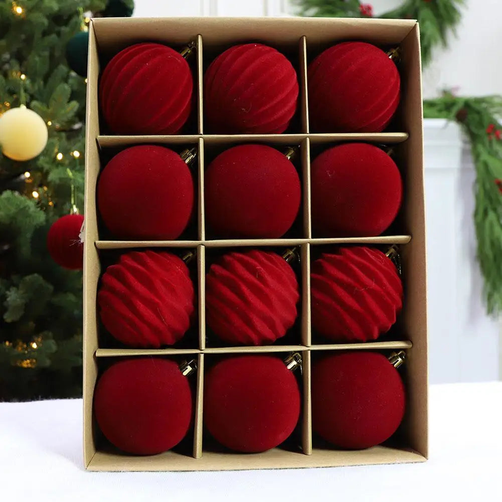 12pcs/set Flocked Velvet Christmas Balls For Tree Ornaments 6cm New Year 2026 Navidad Pendant Ball Home Decor Accessories