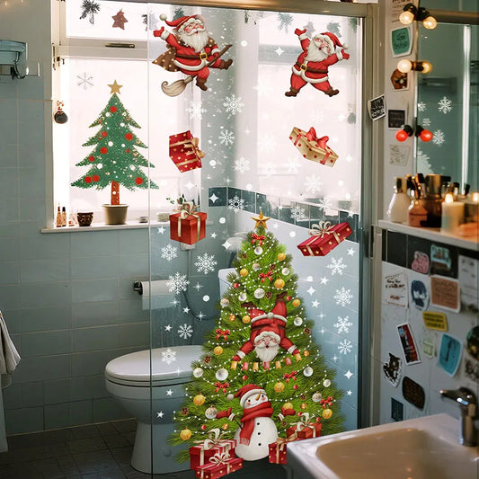 2026 New Christmas Santa Claus Tree Snowman Gifts Snowflake Window Stickers Double-Sided Glass Decals for Holiday Home Decor