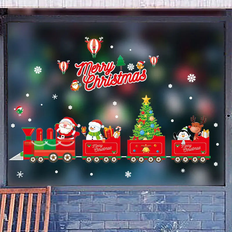 2026 New Christmas Santa Claus Tree Snowman Gifts Snowflake Window Stickers Double-Sided Glass Decals for Holiday Home Decor