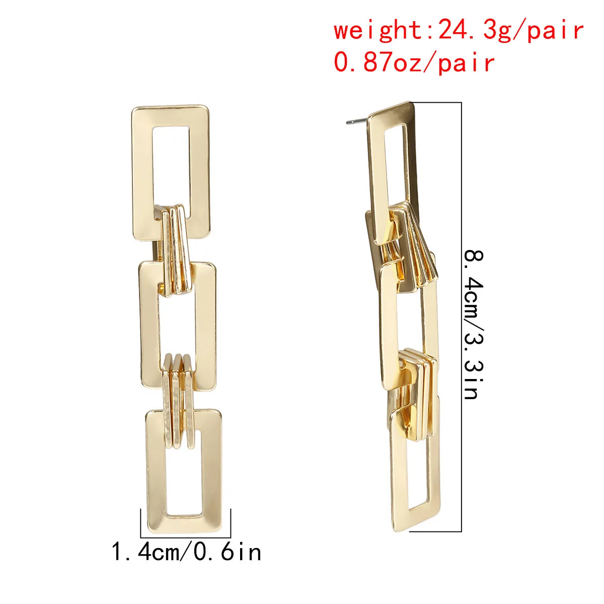 European Party Metal Long Drop Earrings for Women Vintage Golden Hollow Geometric Rectangle Dangle Earrings Statement Jewelry