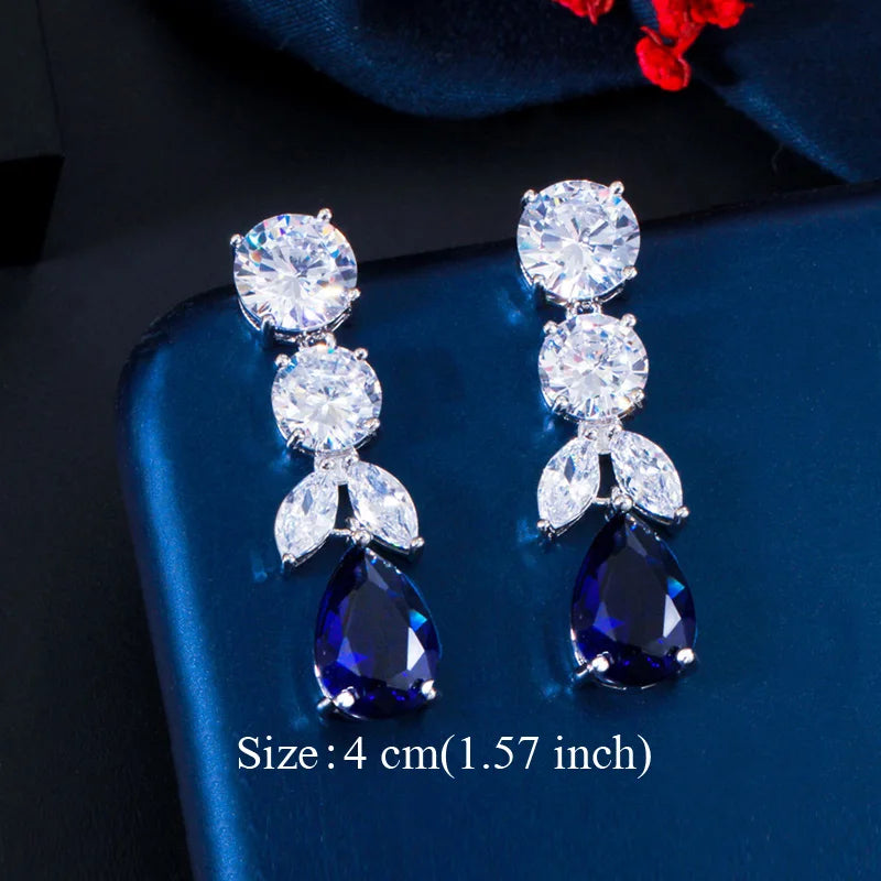 Pera Classic Big Water Drop Cubic Zirconia Silver Color Jewelry Women Long Royal Blue Earrings for Bridal Engagement Party E328