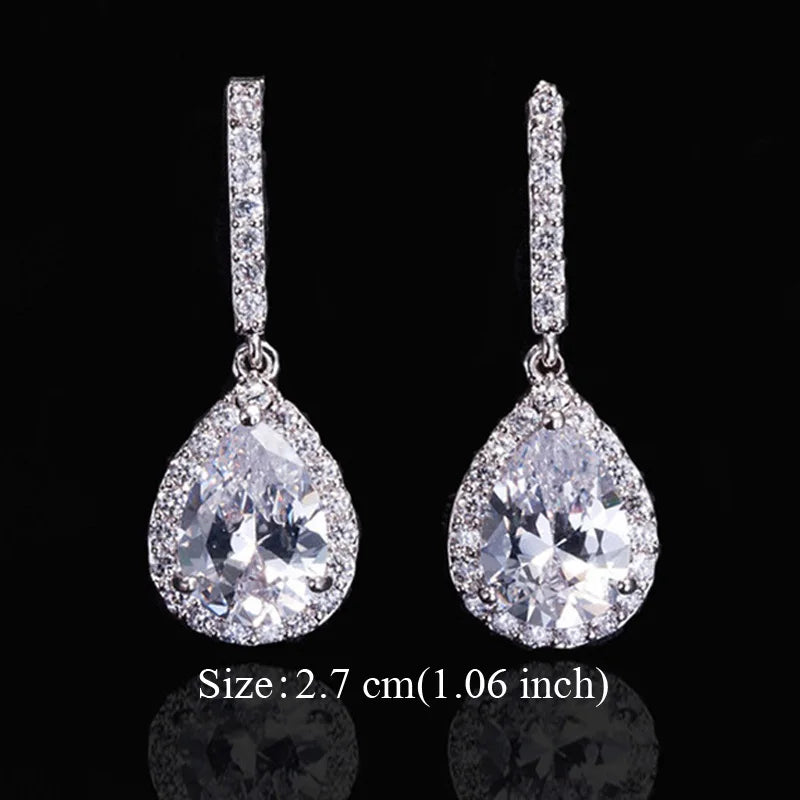 Pera Classic Big Water Drop Cubic Zirconia Silver Color Jewelry Women Long Royal Blue Earrings for Bridal Engagement Party E328