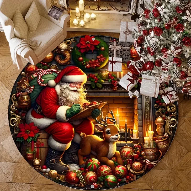 Christmas Snowman Round Rug Doormat Red Hat Circular Rug Anti Fouling Anti Slip  Rug Retro Perfect Choice for Holiday Home Decor