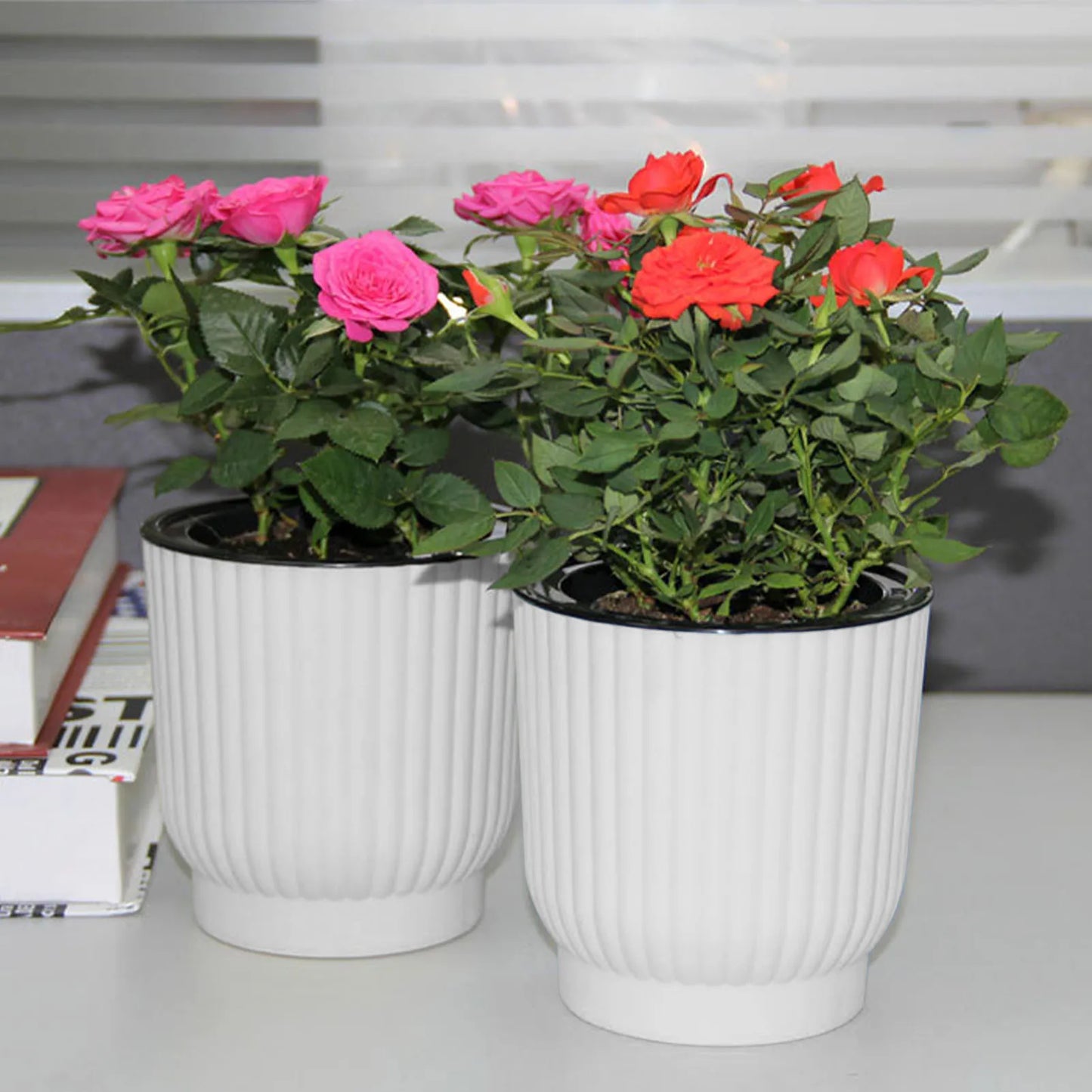 Plant Flower Pot Self Watering Pot White Round Planter Balcony Office Home Succulent Automatic Water-absorbing Flower Pots