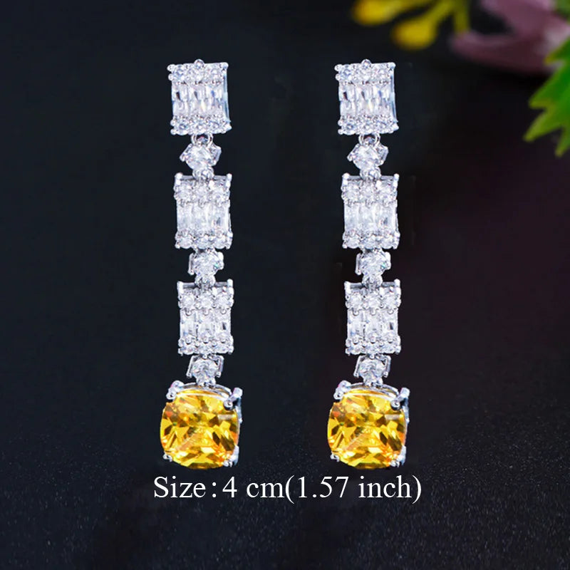 Pera Classic Big Water Drop Cubic Zirconia Silver Color Jewelry Women Long Royal Blue Earrings for Bridal Engagement Party E328