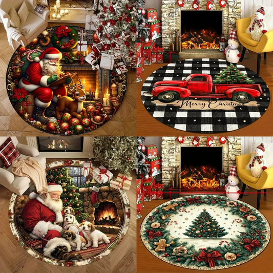 Christmas Snowman Round Rug Doormat Red Hat Circular Rug Anti Fouling Anti Slip  Rug Retro Perfect Choice for Holiday Home Decor