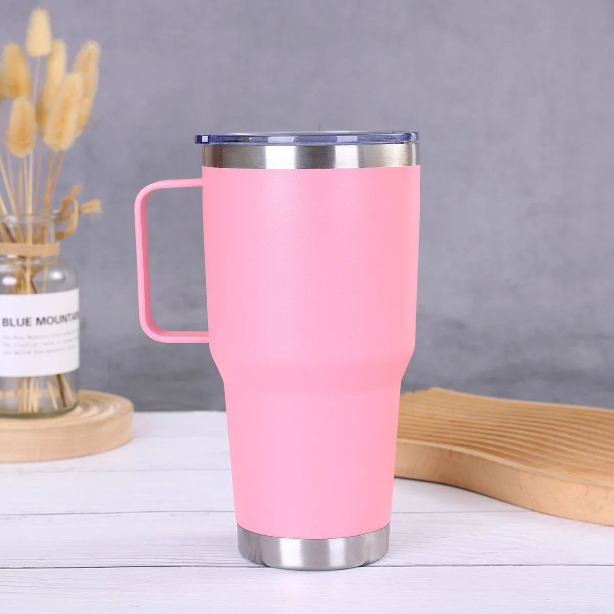 30oz Tumbler with Handle Lid,Stainless Steel Insulated Travel Coffee Mug,Spill Proof Double Wall Metal Cup,Keeps Drink Hot/Cold