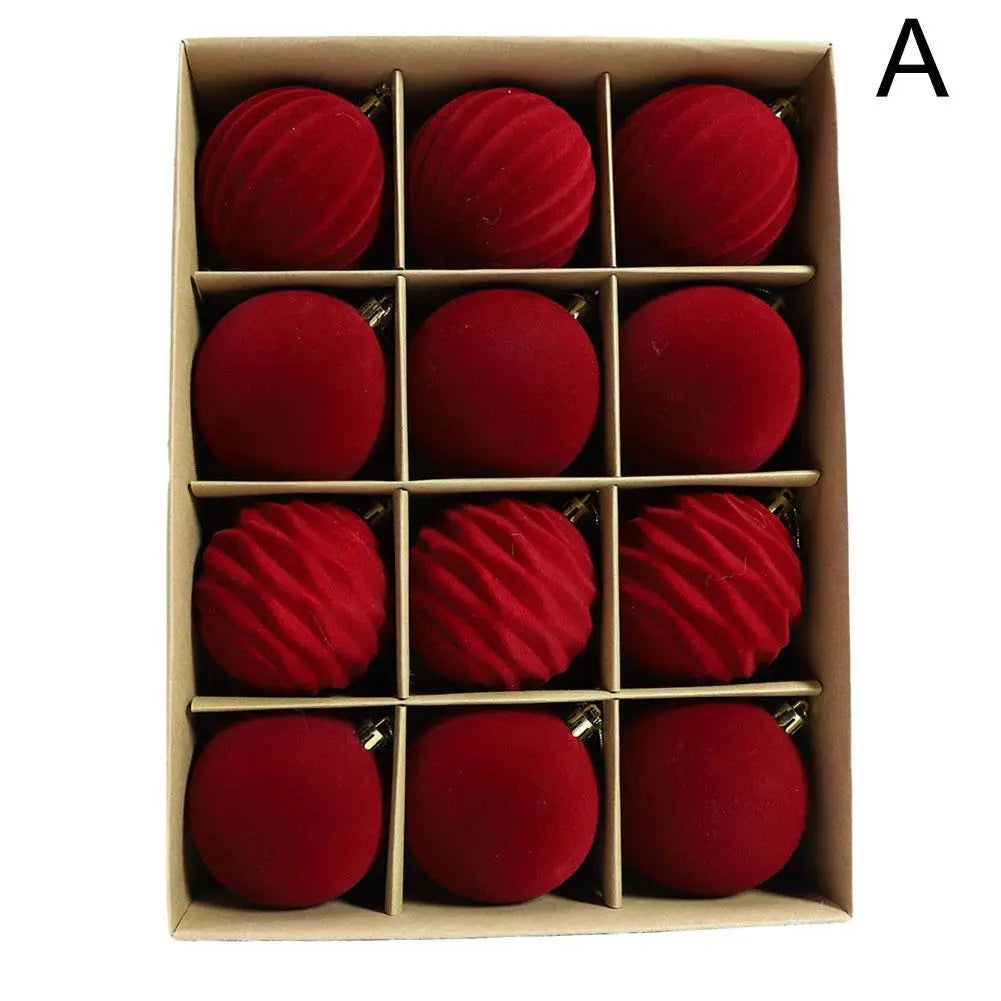 12pcs/set Flocked Velvet Christmas Balls For Tree Ornaments 6cm New Year 2026 Navidad Pendant Ball Home Decor Accessories