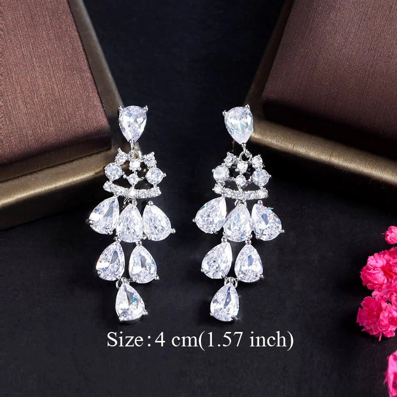 Pera Classic Big Water Drop Cubic Zirconia Silver Color Jewelry Women Long Royal Blue Earrings for Bridal Engagement Party E328