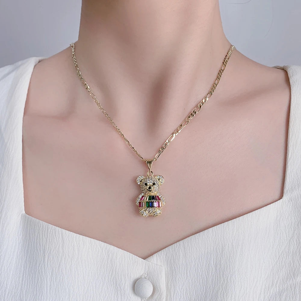 Fashion Personality Bear Pendant Copper Plated 14K Gold Necklace Women's Niche Design Fashion Jewelry Gift