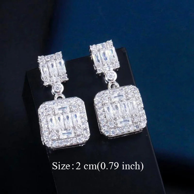 Pera Classic Big Water Drop Cubic Zirconia Silver Color Jewelry Women Long Royal Blue Earrings for Bridal Engagement Party E328