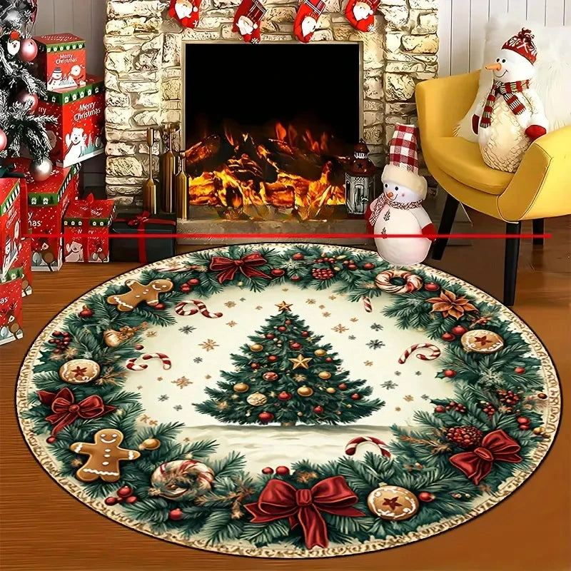 Christmas Snowman Round Rug Doormat Red Hat Circular Rug Anti Fouling Anti Slip  Rug Retro Perfect Choice for Holiday Home Decor
