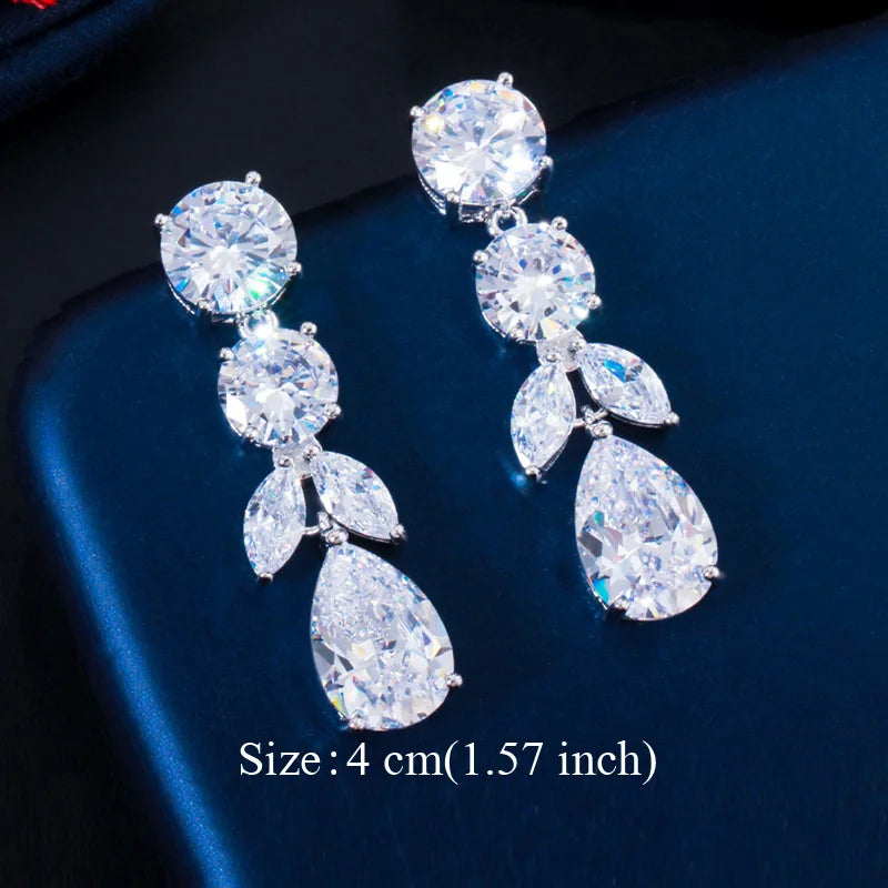 Pera Classic Big Water Drop Cubic Zirconia Silver Color Jewelry Women Long Royal Blue Earrings for Bridal Engagement Party E328