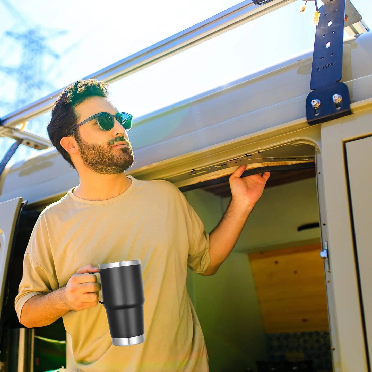 30oz Tumbler with Handle Lid,Stainless Steel Insulated Travel Coffee Mug,Spill Proof Double Wall Metal Cup,Keeps Drink Hot/Cold