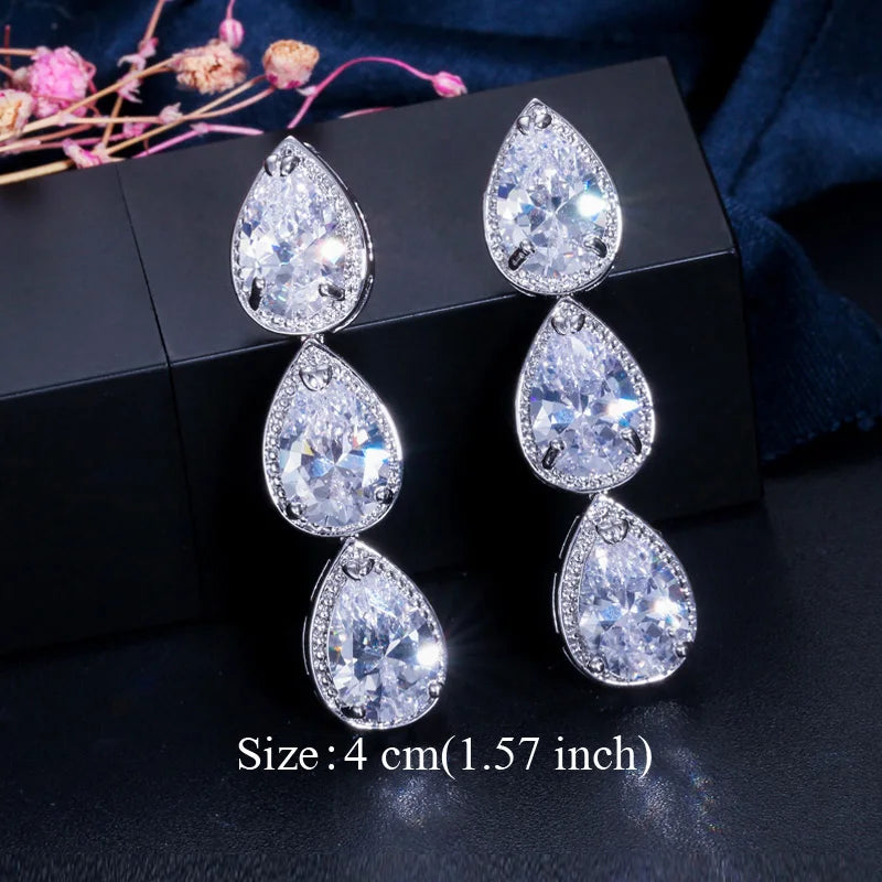 Pera Classic Big Water Drop Cubic Zirconia Silver Color Jewelry Women Long Royal Blue Earrings for Bridal Engagement Party E328