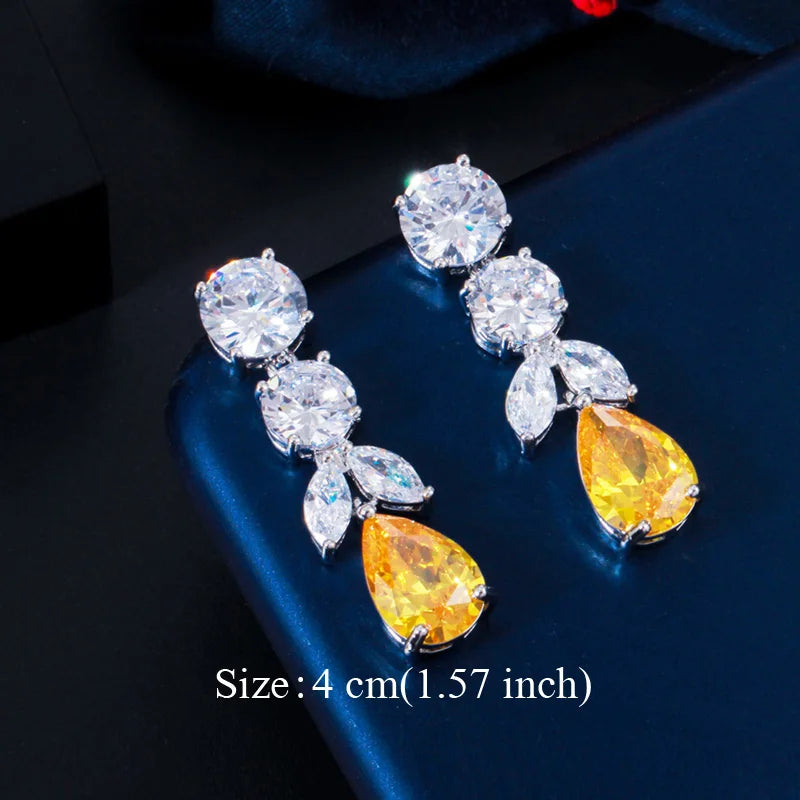 Pera Classic Big Water Drop Cubic Zirconia Silver Color Jewelry Women Long Royal Blue Earrings for Bridal Engagement Party E328