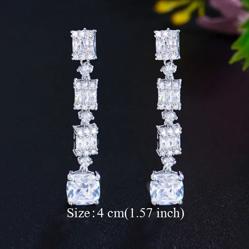 Pera Classic Big Water Drop Cubic Zirconia Silver Color Jewelry Women Long Royal Blue Earrings for Bridal Engagement Party E328