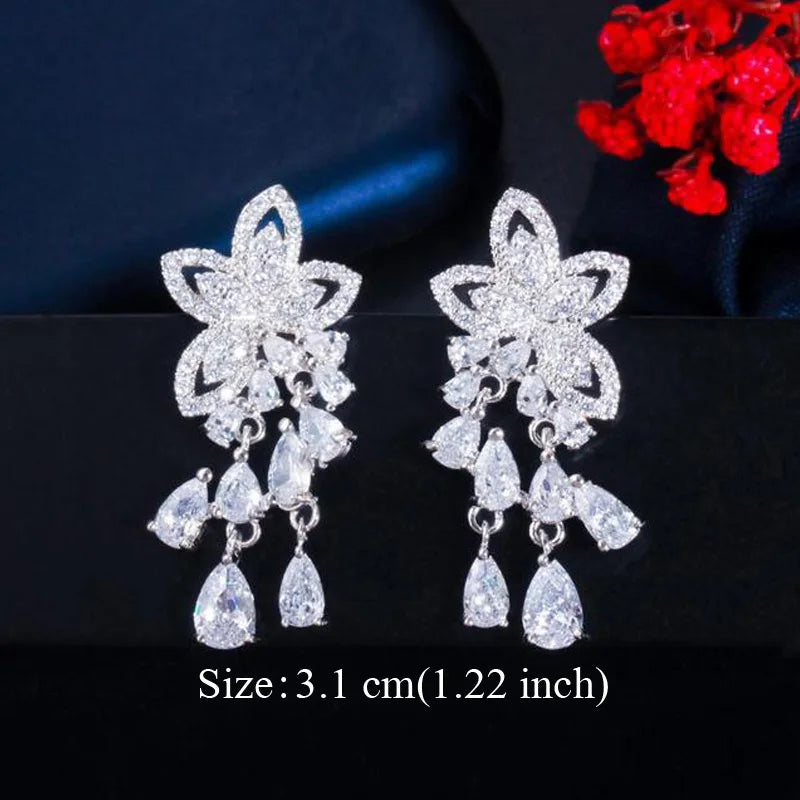 Pera Classic Big Water Drop Cubic Zirconia Silver Color Jewelry Women Long Royal Blue Earrings for Bridal Engagement Party E328