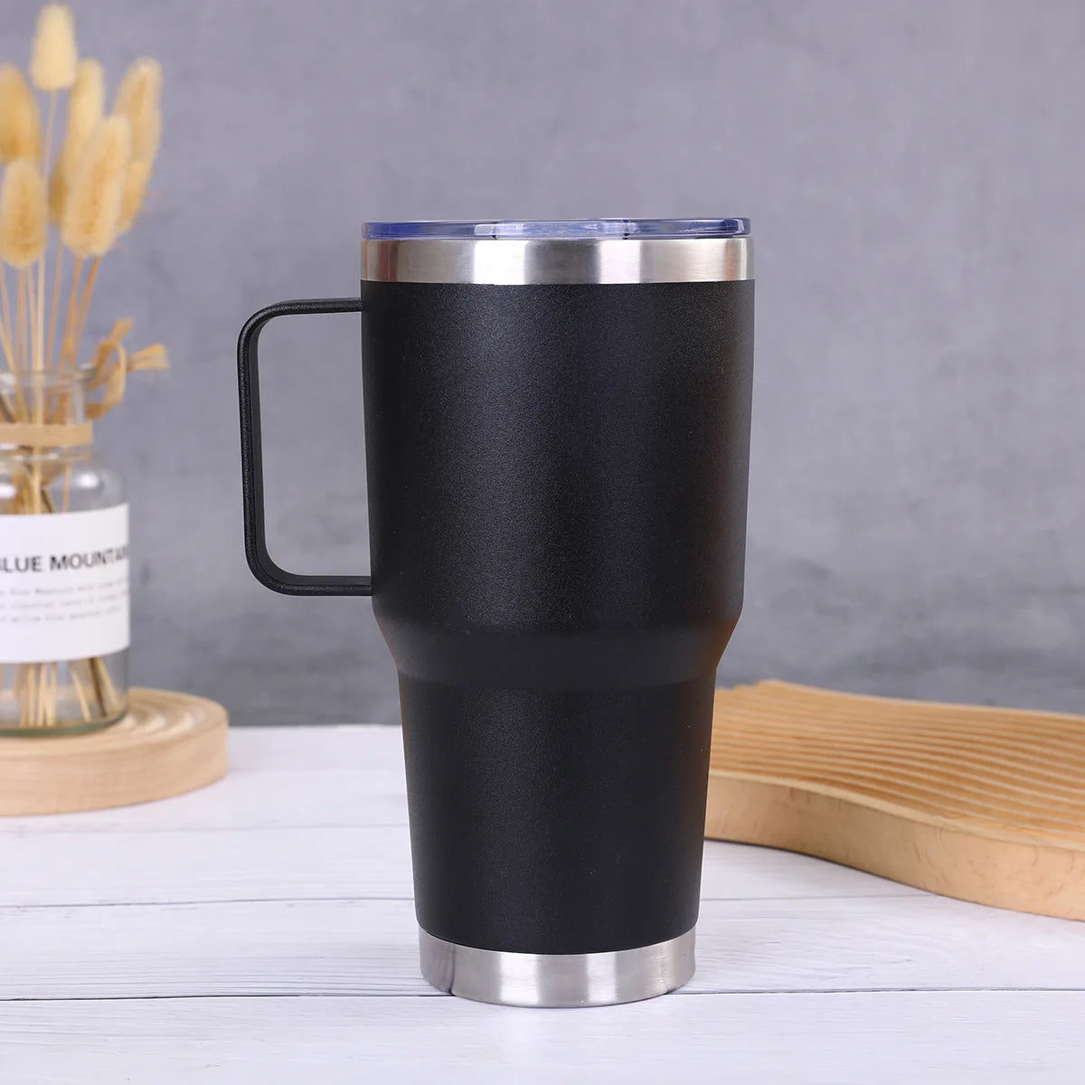 30oz Tumbler with Handle Lid,Stainless Steel Insulated Travel Coffee Mug,Spill Proof Double Wall Metal Cup,Keeps Drink Hot/Cold