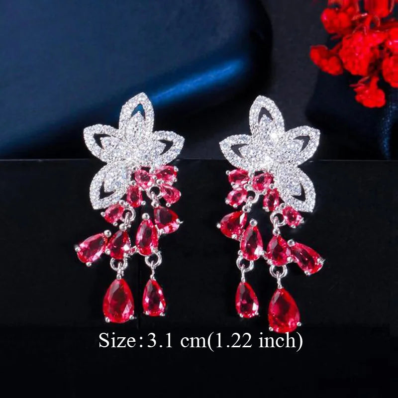 Pera Classic Big Water Drop Cubic Zirconia Silver Color Jewelry Women Long Royal Blue Earrings for Bridal Engagement Party E328