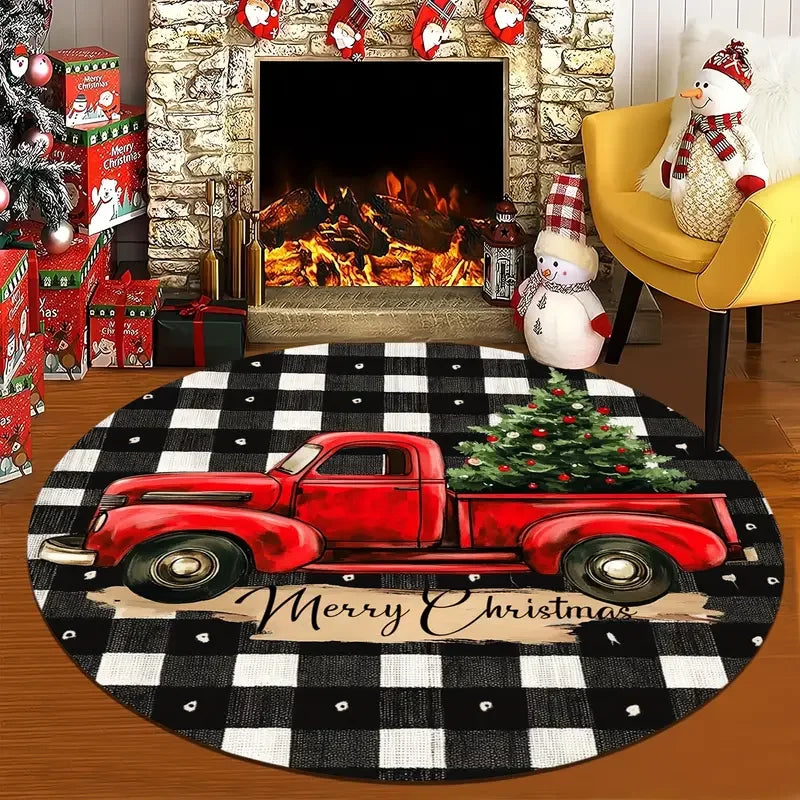 Christmas Snowman Round Rug Doormat Red Hat Circular Rug Anti Fouling Anti Slip  Rug Retro Perfect Choice for Holiday Home Decor