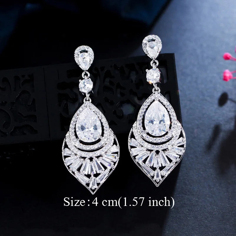 Pera Classic Big Water Drop Cubic Zirconia Silver Color Jewelry Women Long Royal Blue Earrings for Bridal Engagement Party E328
