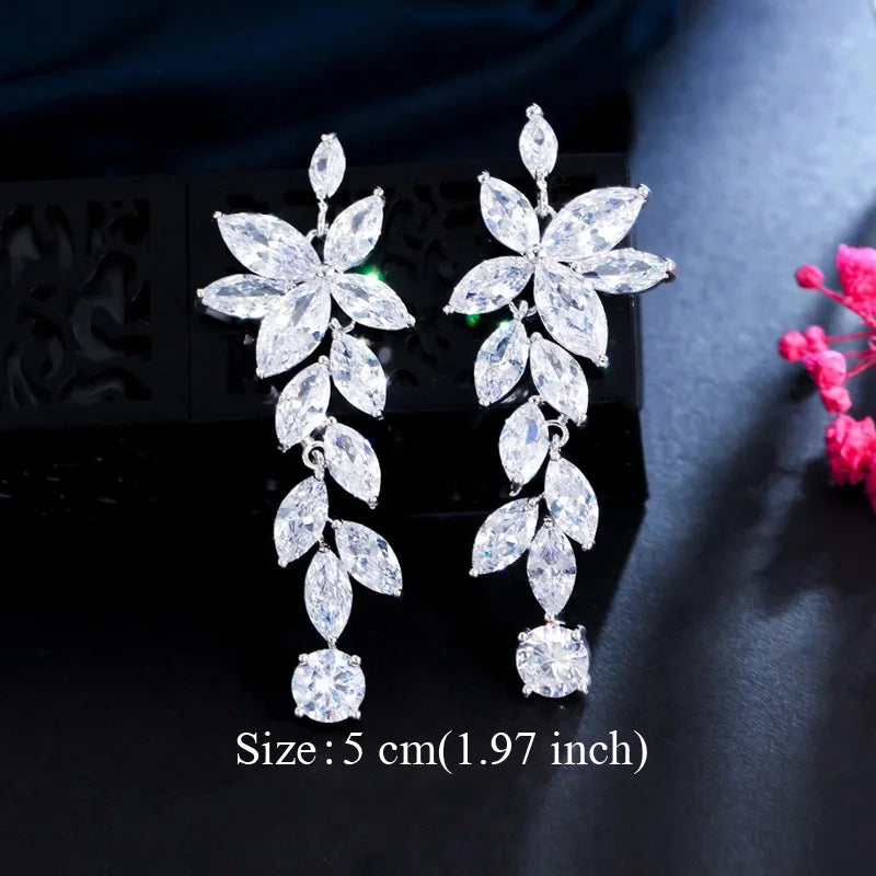 Pera Classic Big Water Drop Cubic Zirconia Silver Color Jewelry Women Long Royal Blue Earrings for Bridal Engagement Party E328