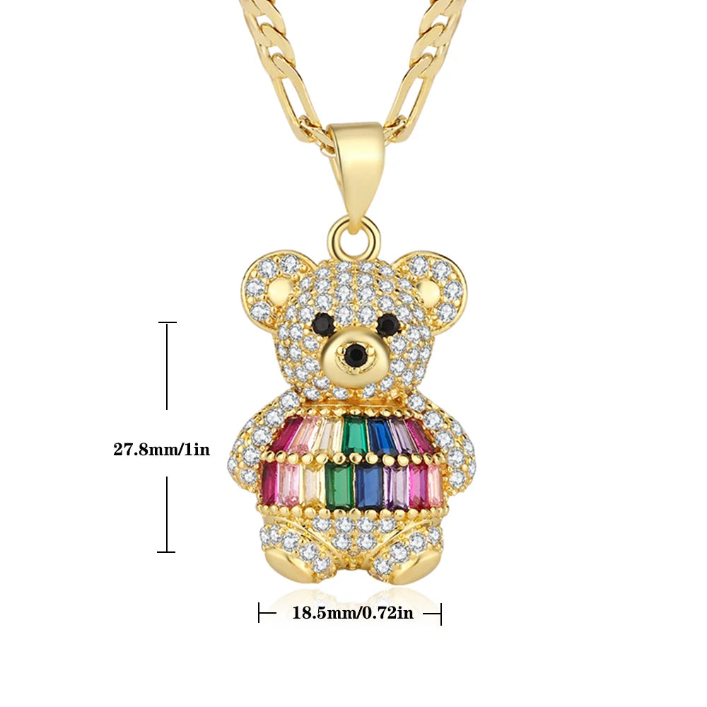 Fashion Personality Bear Pendant Copper Plated 14K Gold Necklace Women's Niche Design Fashion Jewelry Gift