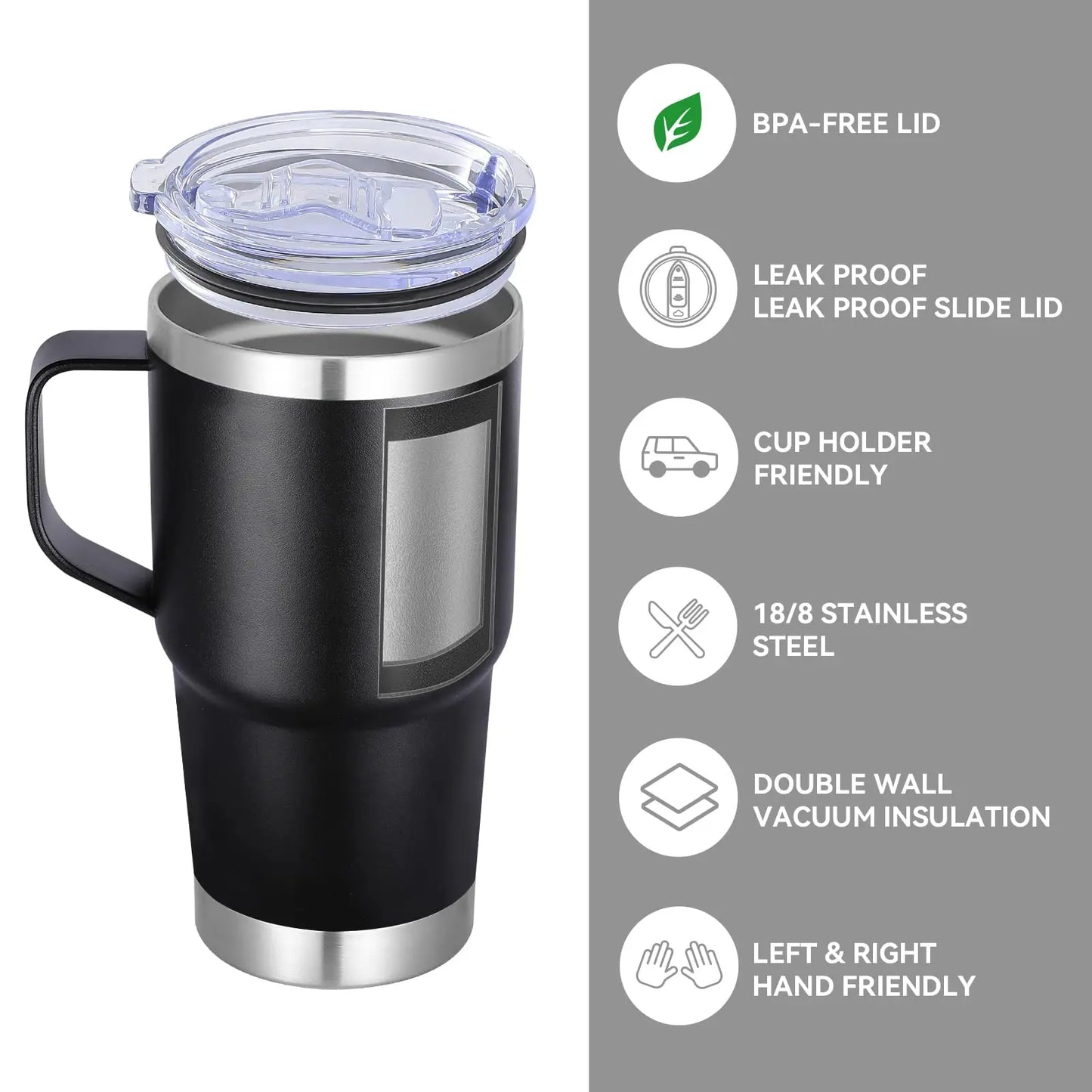 30oz Tumbler with Handle Lid,Stainless Steel Insulated Travel Coffee Mug,Spill Proof Double Wall Metal Cup,Keeps Drink Hot/Cold