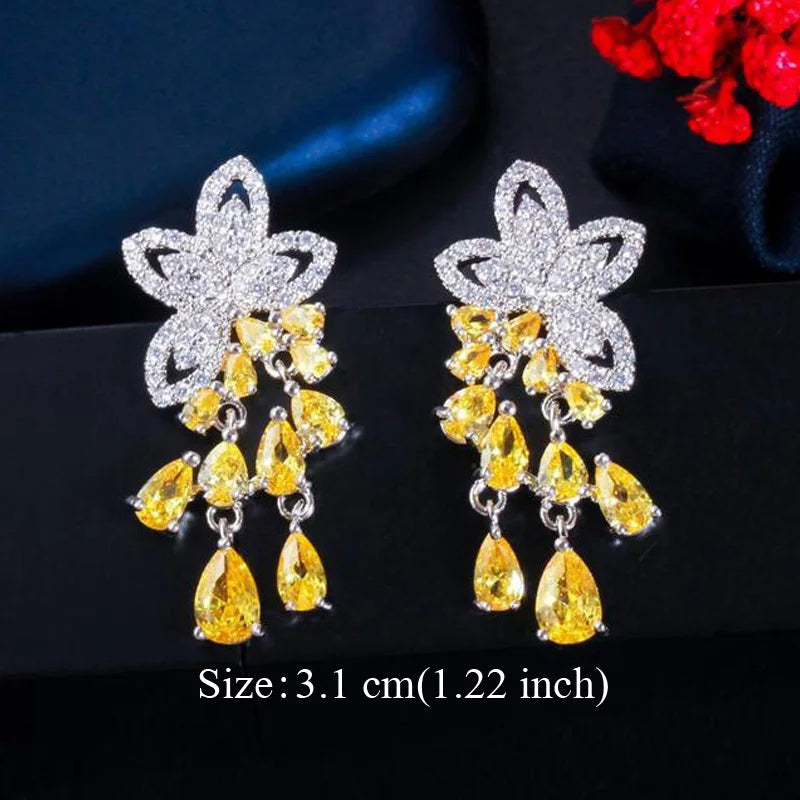 Pera Classic Big Water Drop Cubic Zirconia Silver Color Jewelry Women Long Royal Blue Earrings for Bridal Engagement Party E328