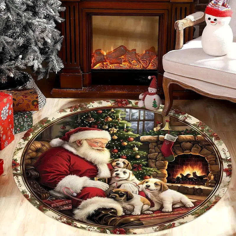 Christmas Snowman Round Rug Doormat Red Hat Circular Rug Anti Fouling Anti Slip  Rug Retro Perfect Choice for Holiday Home Decor
