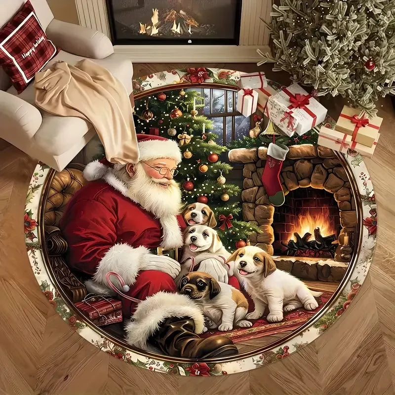 Christmas Snowman Round Rug Doormat Red Hat Circular Rug Anti Fouling Anti Slip  Rug Retro Perfect Choice for Holiday Home Decor