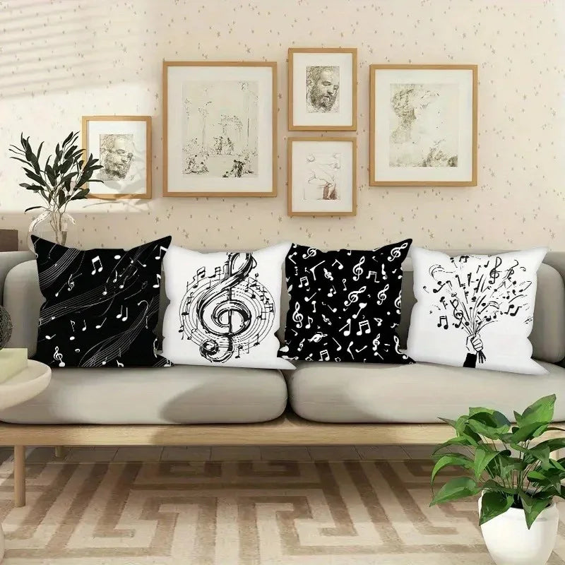Home Decor Music Notes Pattern Pillowcase for Home Decor Pattern Cushion Cover Suitable for Sofa Bedroom Car Pillow Cover