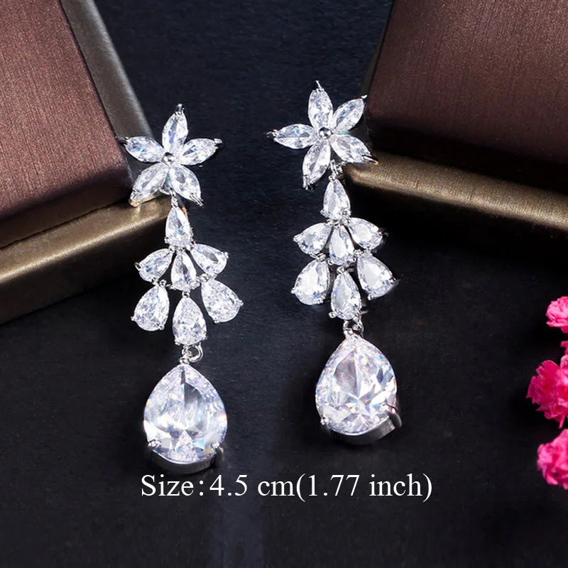Pera Classic Big Water Drop Cubic Zirconia Silver Color Jewelry Women Long Royal Blue Earrings for Bridal Engagement Party E328