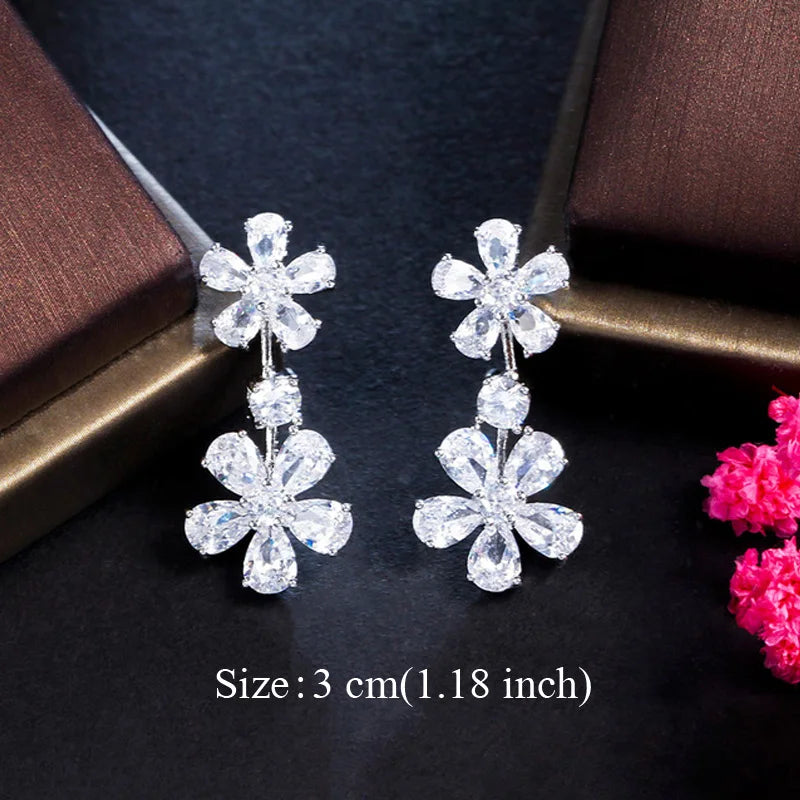 Pera Classic Big Water Drop Cubic Zirconia Silver Color Jewelry Women Long Royal Blue Earrings for Bridal Engagement Party E328