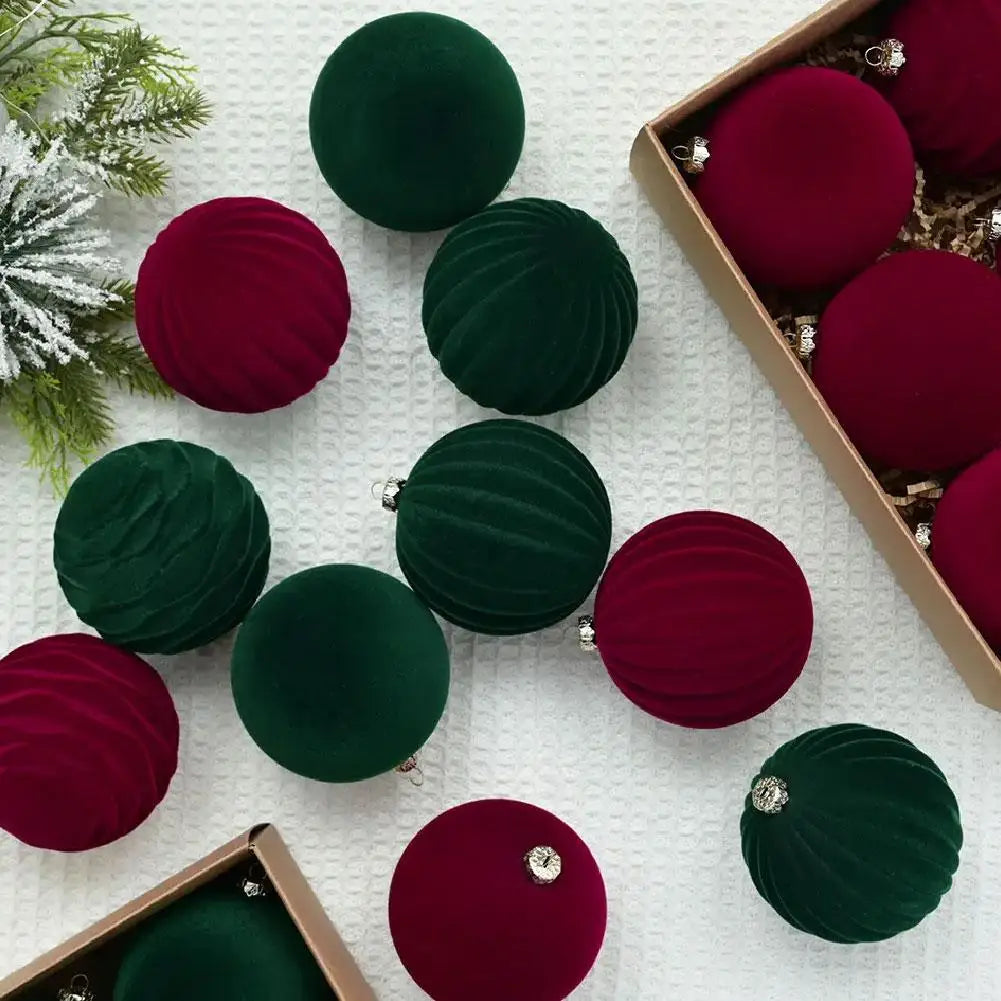12pcs/set Flocked Velvet Christmas Balls For Tree Ornaments 6cm New Year 2026 Navidad Pendant Ball Home Decor Accessories