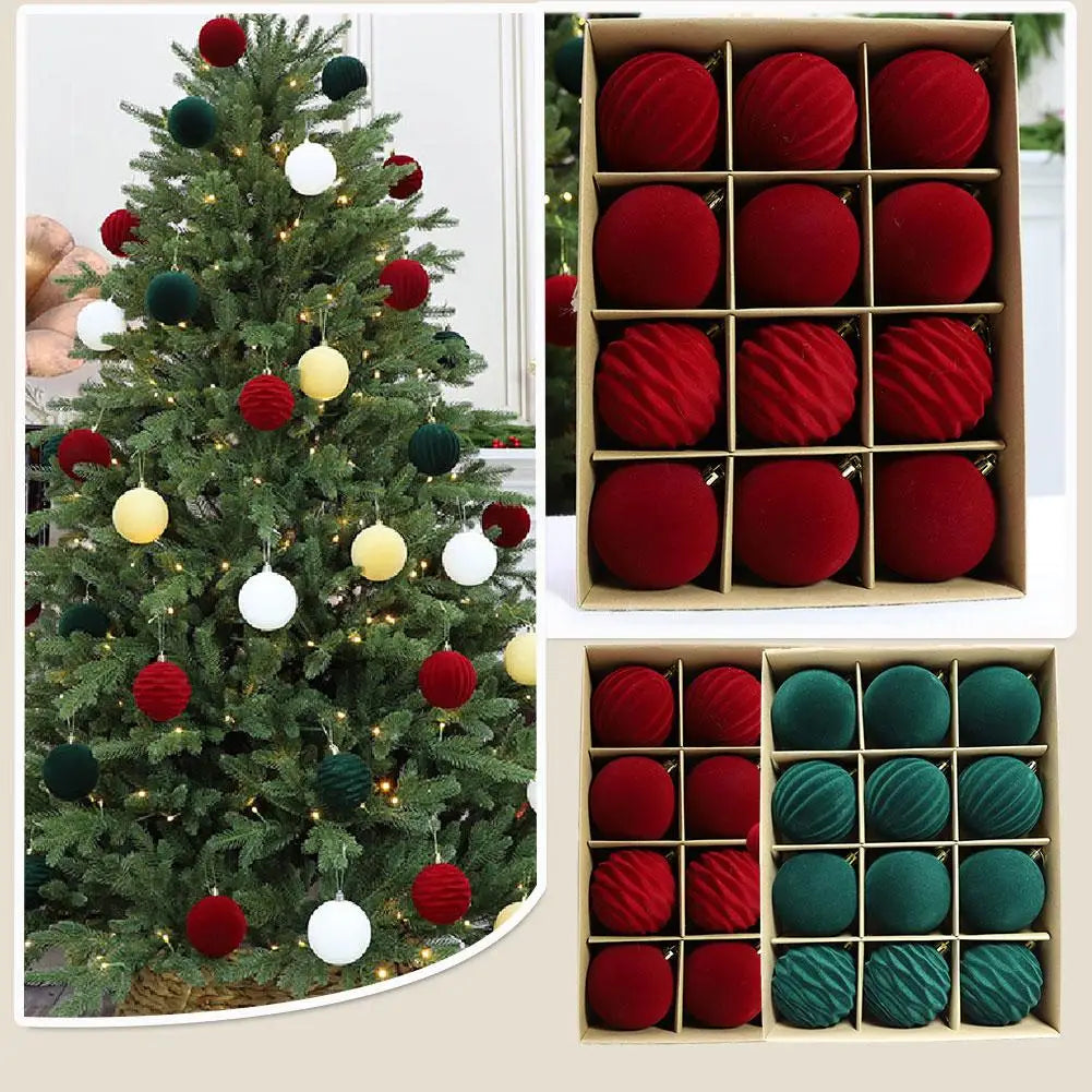 12pcs/set Flocked Velvet Christmas Balls For Tree Ornaments 6cm New Year 2026 Navidad Pendant Ball Home Decor Accessories