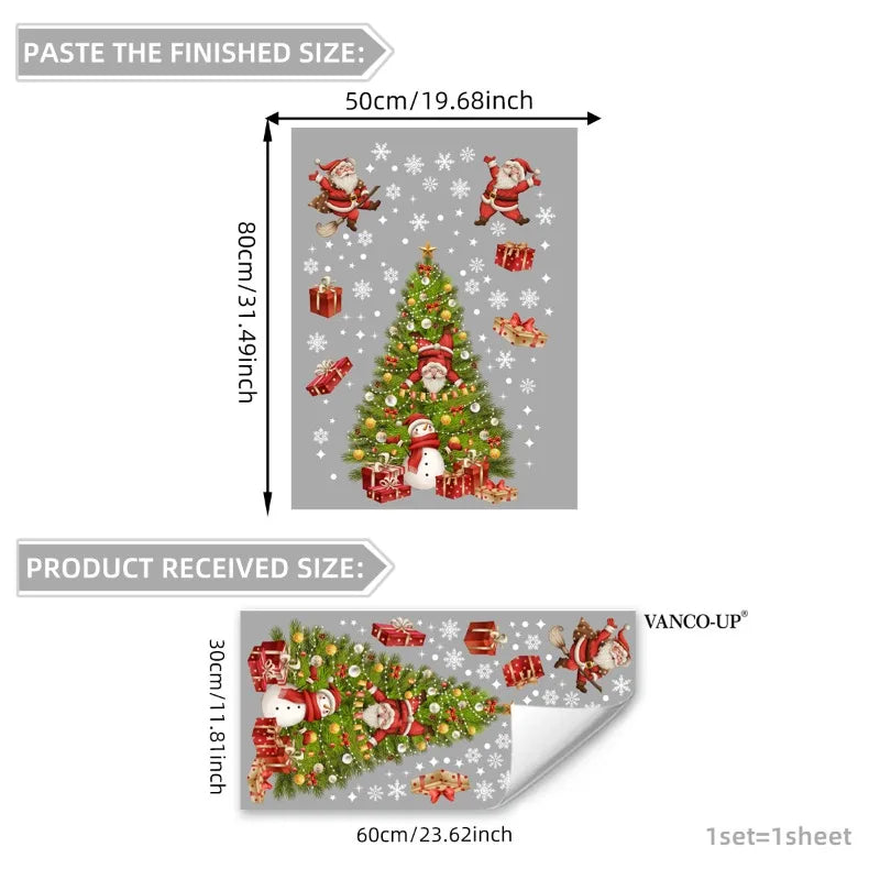 2026 New Christmas Santa Claus Tree Snowman Gifts Snowflake Window Stickers Double-Sided Glass Decals for Holiday Home Decor