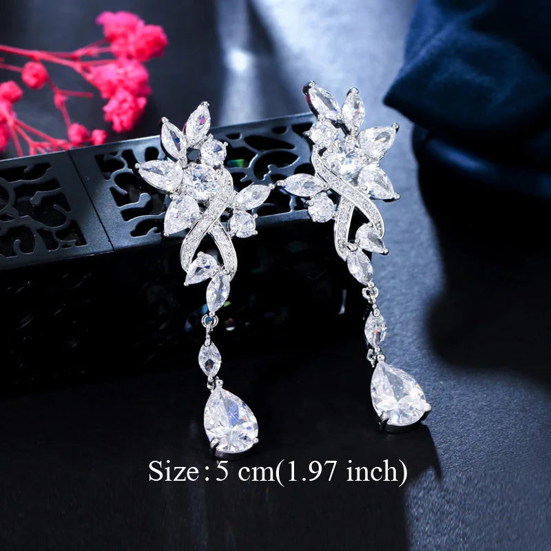 Pera Classic Big Water Drop Cubic Zirconia Silver Color Jewelry Women Long Royal Blue Earrings for Bridal Engagement Party E328