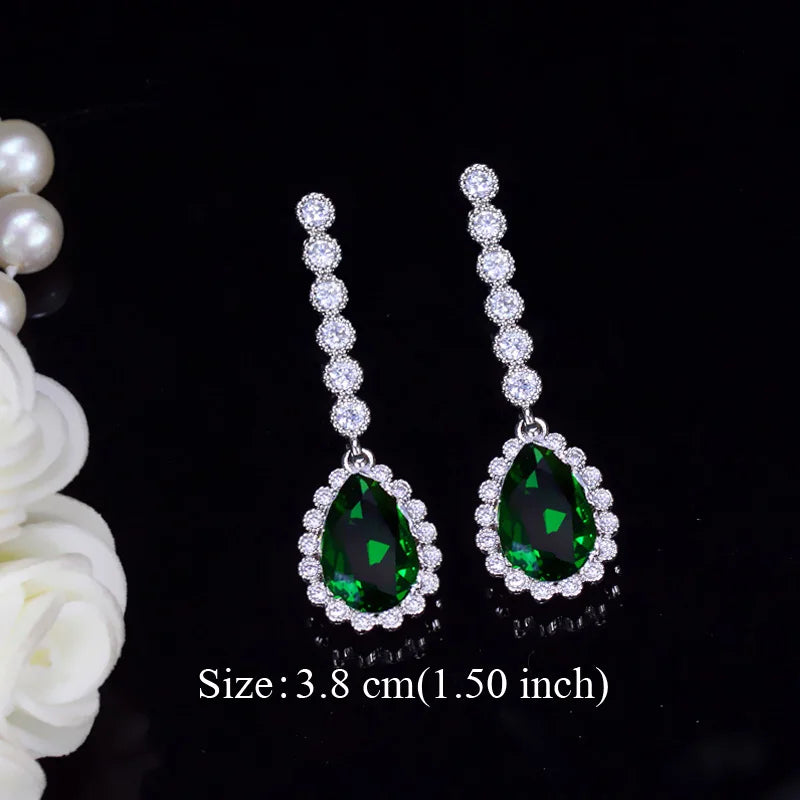 Pera Classic Big Water Drop Cubic Zirconia Silver Color Jewelry Women Long Royal Blue Earrings for Bridal Engagement Party E328