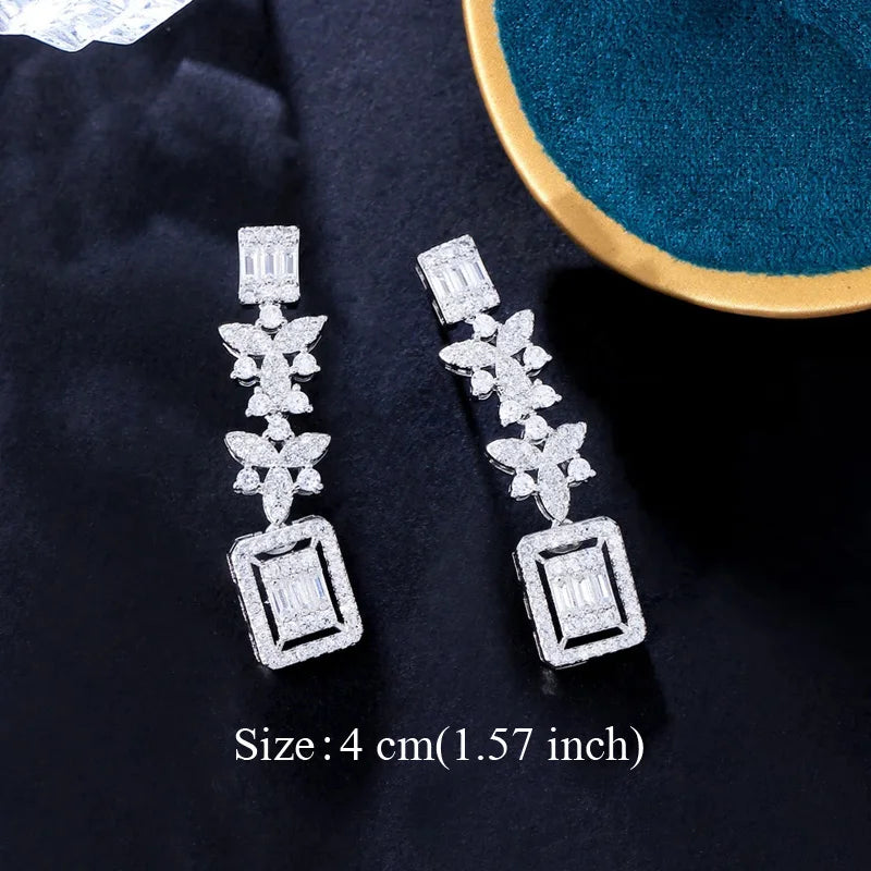 Pera Classic Big Water Drop Cubic Zirconia Silver Color Jewelry Women Long Royal Blue Earrings for Bridal Engagement Party E328