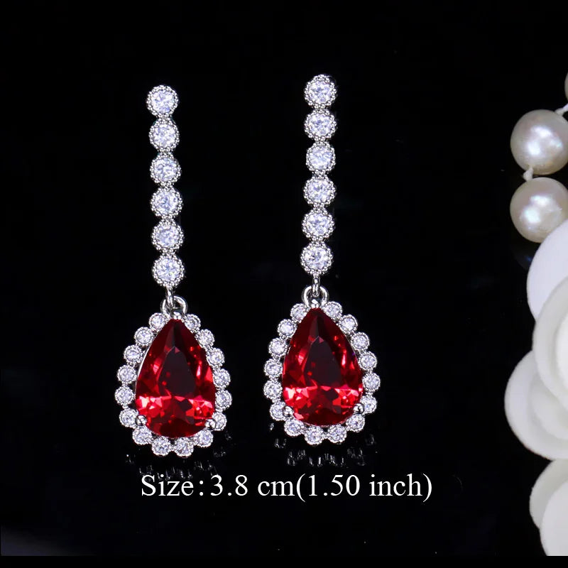 Pera Classic Big Water Drop Cubic Zirconia Silver Color Jewelry Women Long Royal Blue Earrings for Bridal Engagement Party E328
